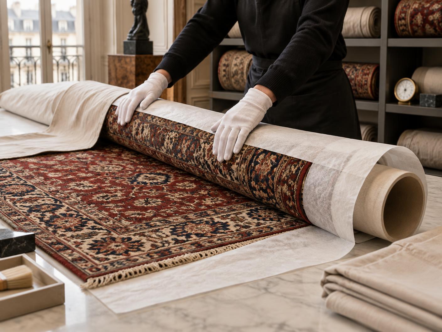 Détail d’un tapis ancien conservé avec soin à Paris