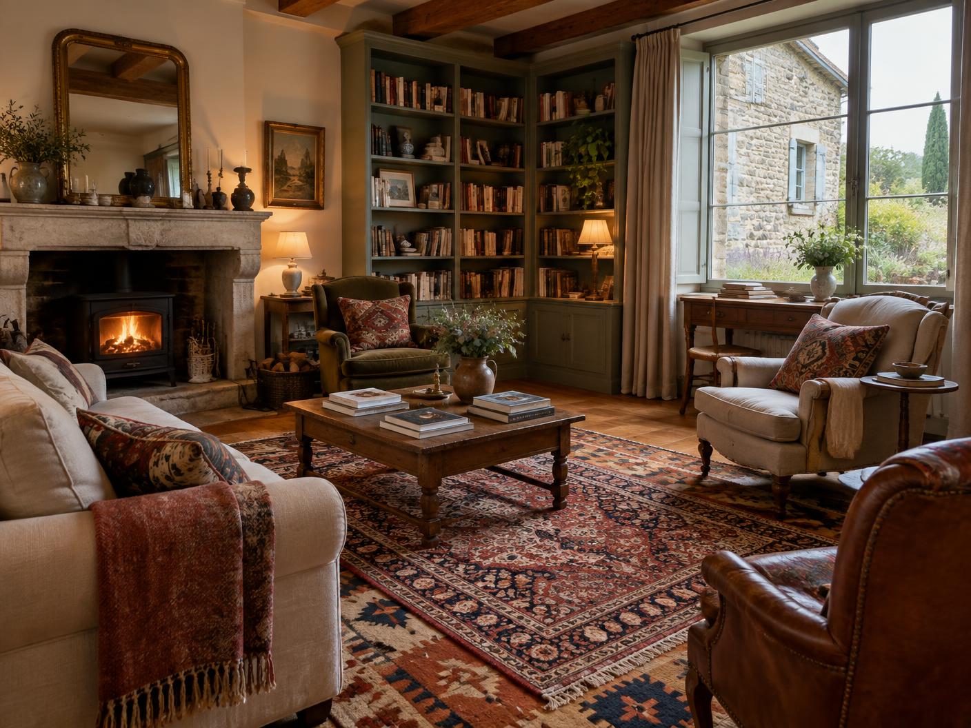 Maison de famille chaleureuse avec kilim et tapis persan superposés — Meudon